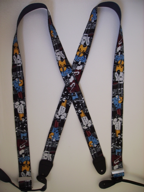 BUTTON-ON JAZZ MUSICIANS BLACK Suspenders 1 1/2 inches wide and 48 inches long UB120N48JZBK